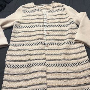 Tory Burch authentic Striped Cream and Black Knit Cardigan Sweater